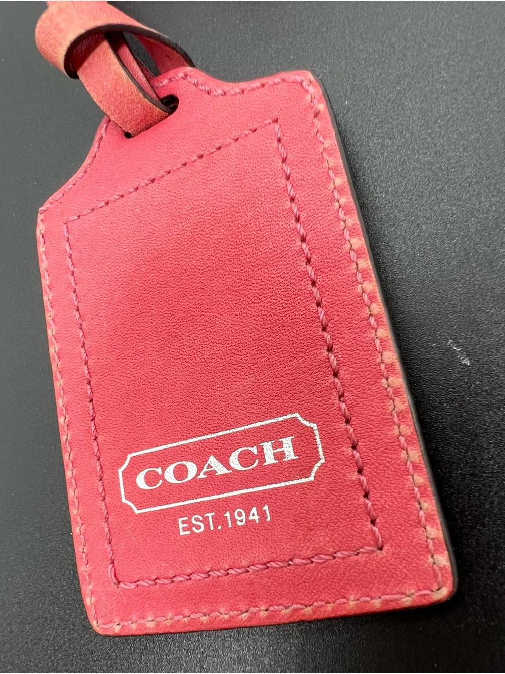 Coach Deep Pink Leather Luggage Tag ID Bag Charm Est 1941